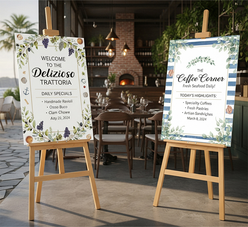 Restaurant Wooden Easel With Printed Menu Board